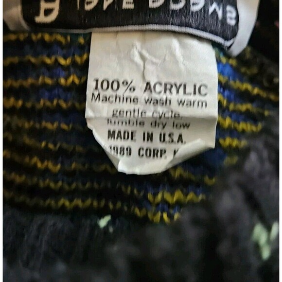 VTG 80s A Jane Adams Black Colorful Aztec AOP Sweater Women's Sz L Made in USA - Picture 4 of 10